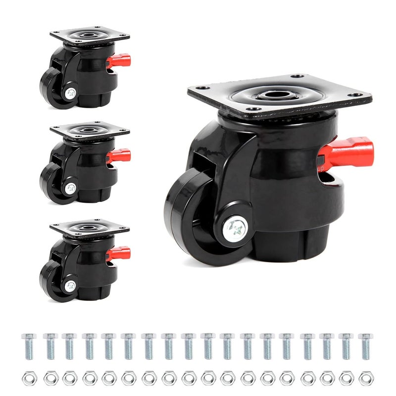 Nefish Heavy Duty Leveling Machine Casters 2200 LBS, Upgraded Ratchet Arm Design Leveling Retractable Castors Set of 4, Aluminum Base & Industrial Grade Rubber Workbench Caster for Industrial, Machine - Image 1